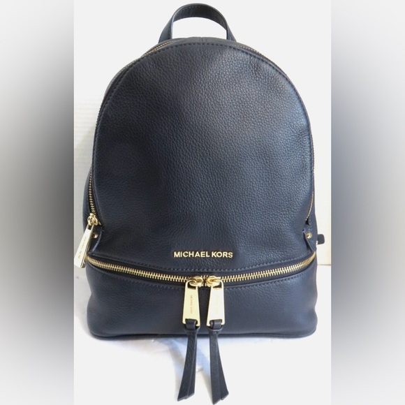 Michael Kors “Rhea” Navy Pebble Leather Backpack with Gold Zippers - Picture 11 of 11